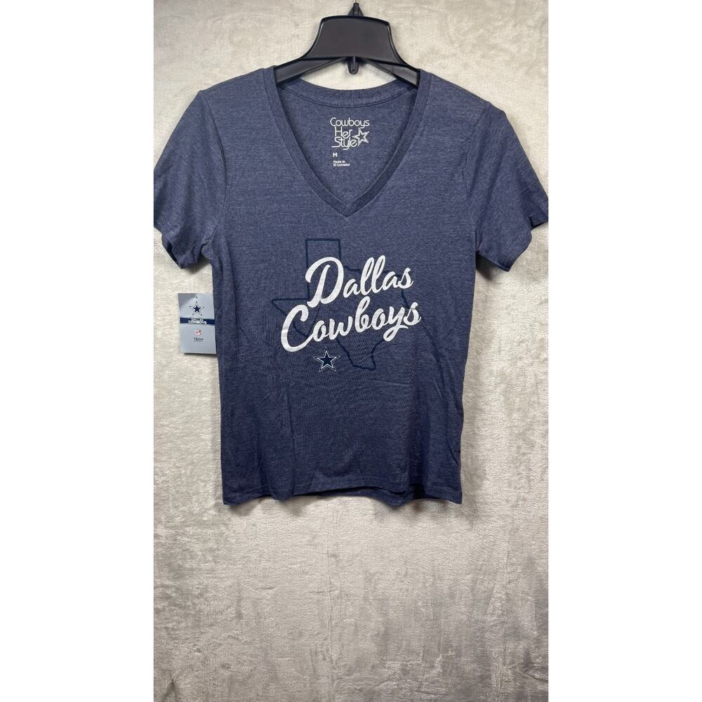 NFL Dallas Cowboys Her Style NEW Womens Tee M Blue Football V-Neck Stretch Logo